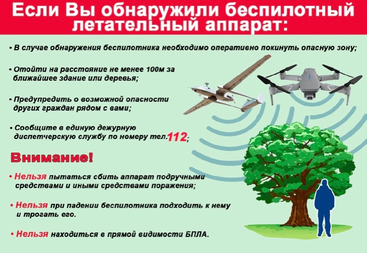 Памятка населению о порядке действий населения при обнаружении беспилотных летательных аппаратов (БПЛА).